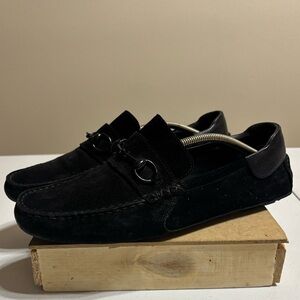 Gucci Men Black Suede Horsebit Driver Loafers Size 9.5 G